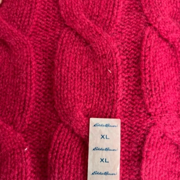 Magenta pink mock neck cable knit sweater by Eddie Bauer, NWT, wool and angora - Picture 5 of 8